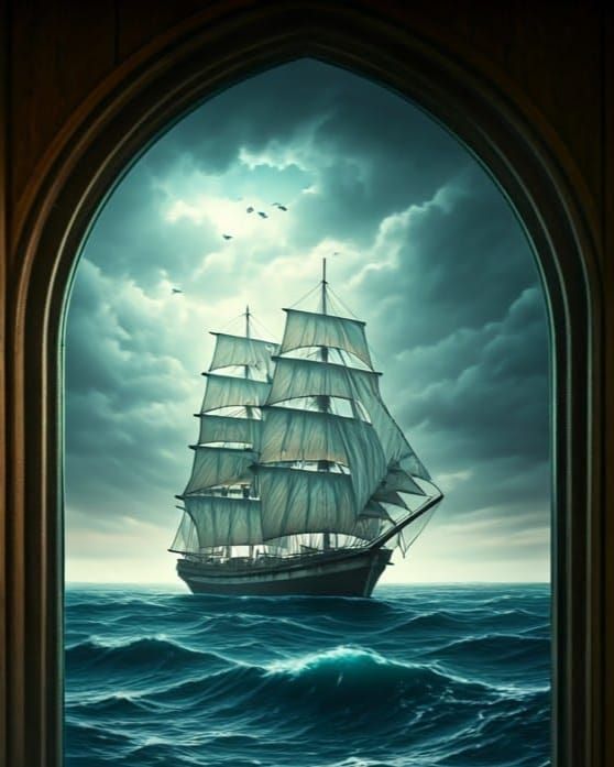 A Thick Book Unveils a Treacherous Ocean Scene in Oil Painti...