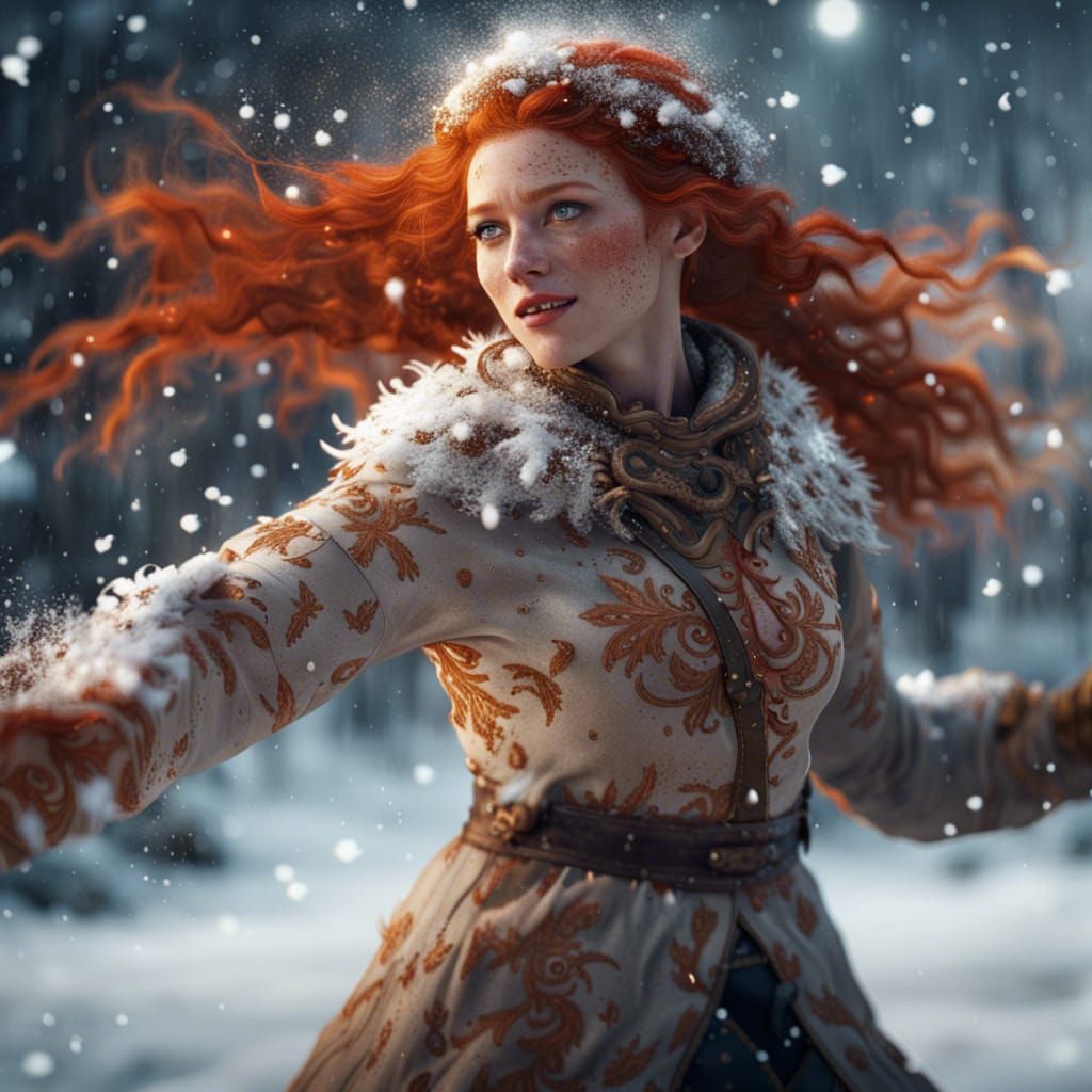 Ginger Dances in Snow: Detailed Fantasy Art