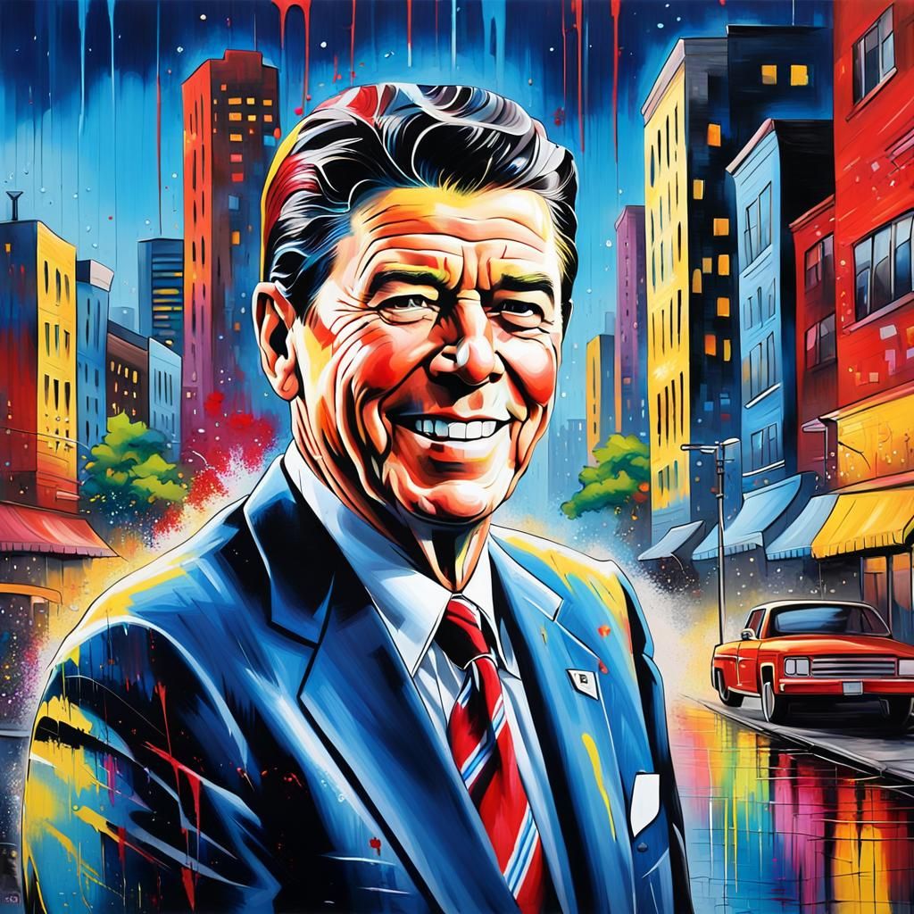 Ronald Reagan Graffiti Art Portrait in Street Style