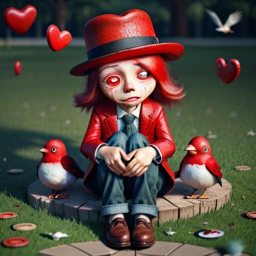 Crying Heart in Park as 3D Render
