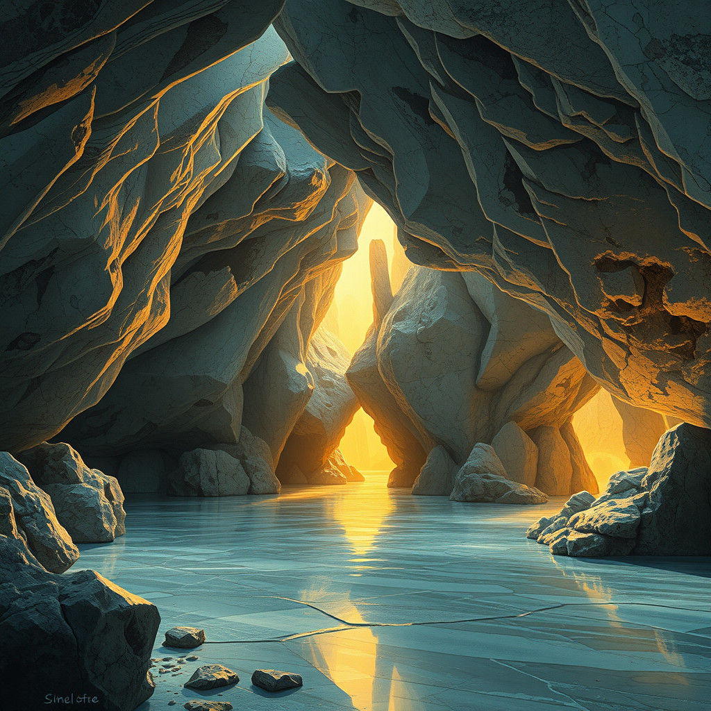 Serene Marble Cave for Meditation in Digital Art Style