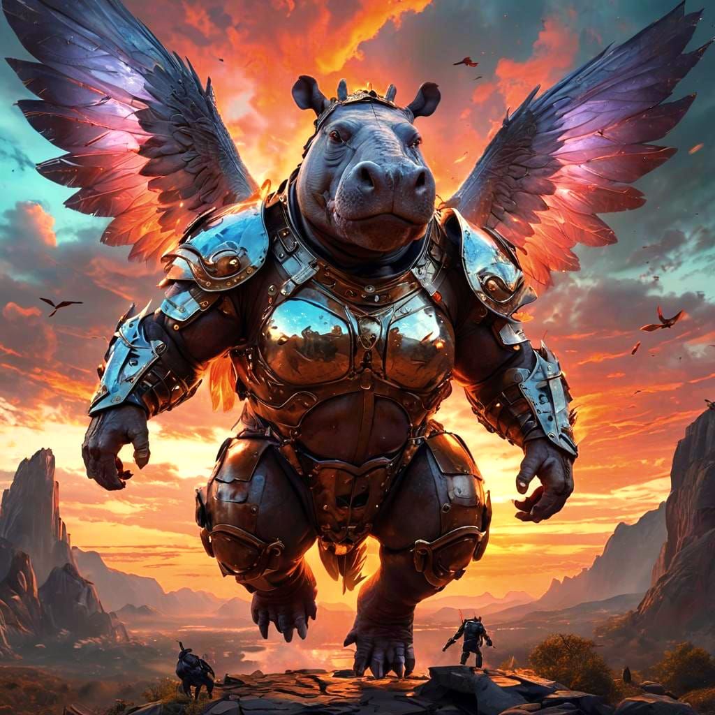Flying Hippo Warrior in Maximalist Armor