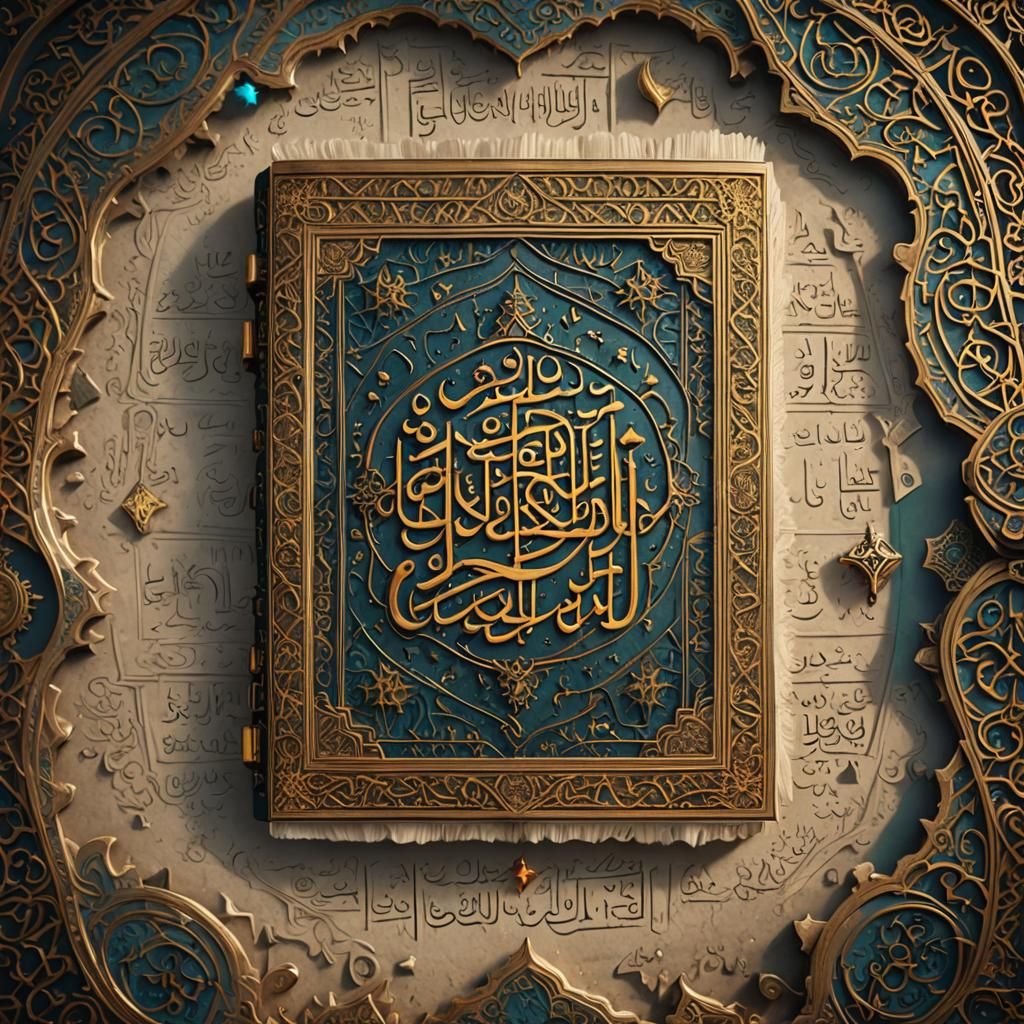 Ancient Qur'an from Islamic History in Detailed Matte Painti...