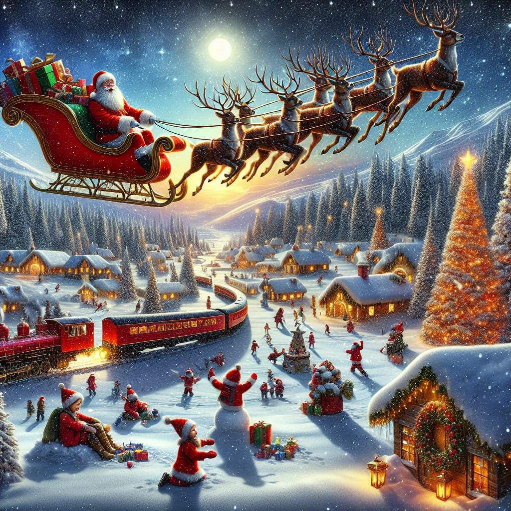 Hyper-Realistic Holiday Scene with Santa Claus and Reindeer...