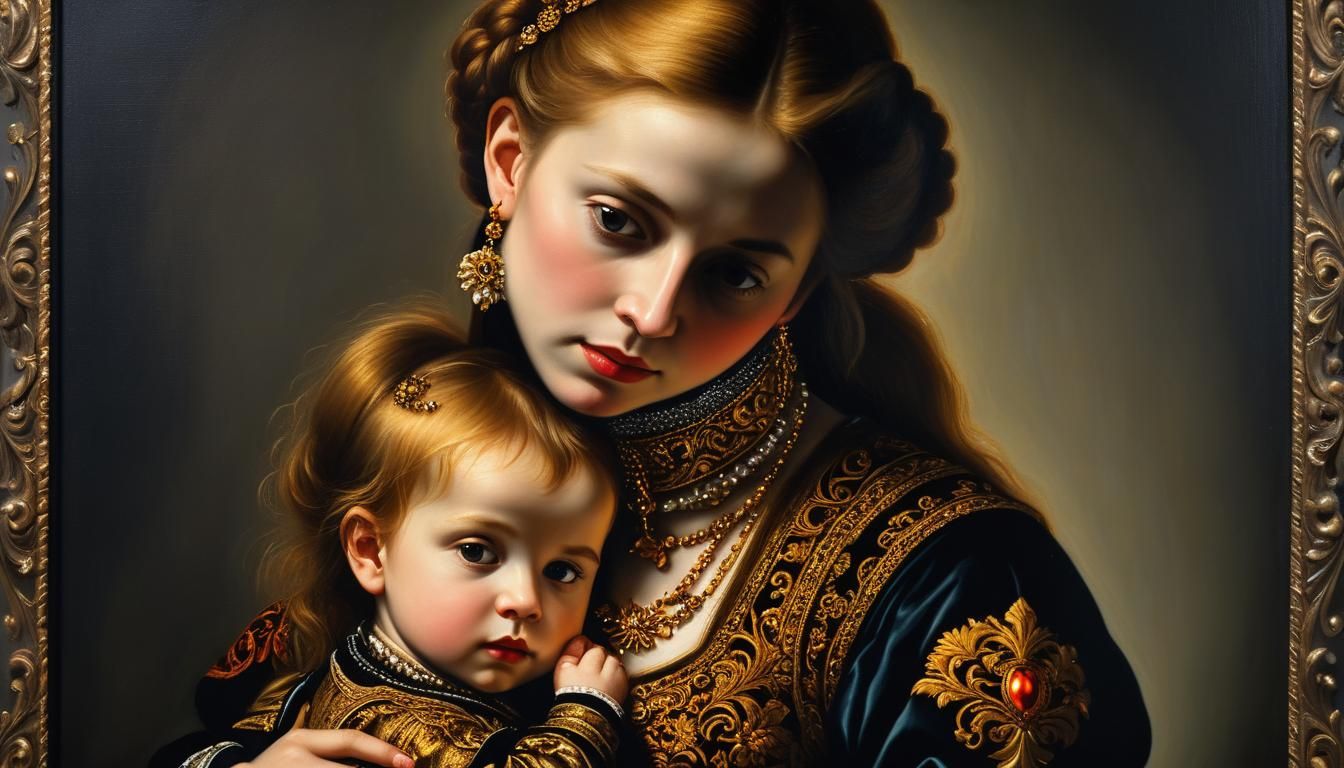 Renaissance Woman and Child in Oil Painting Style