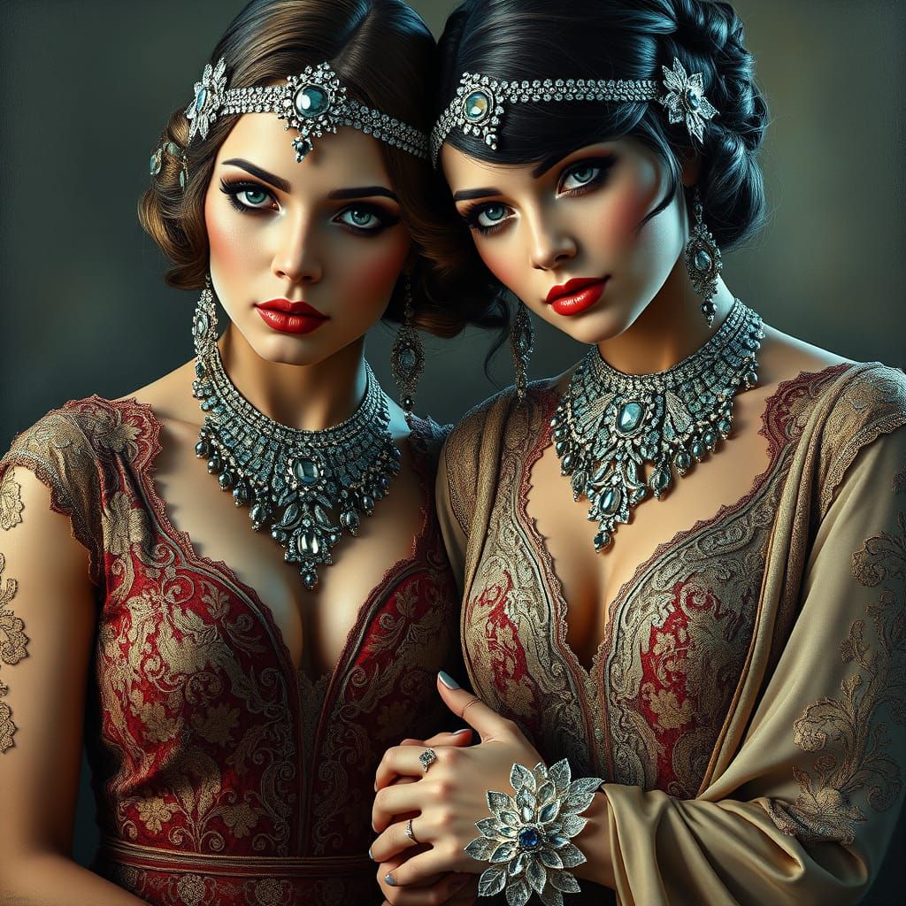 Art Deco Flapper Portrait in Triadic Colors