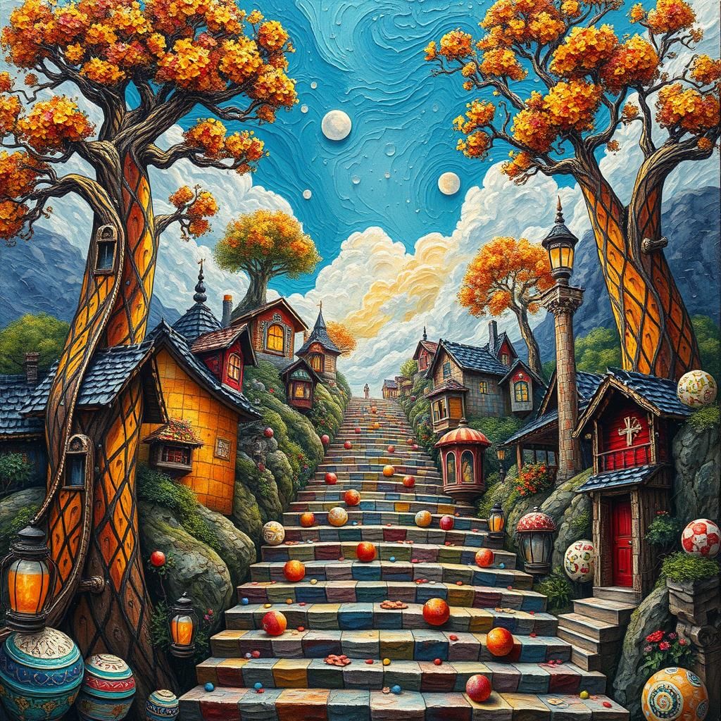Fantasy Village Painted with Impasto Brushstrokes