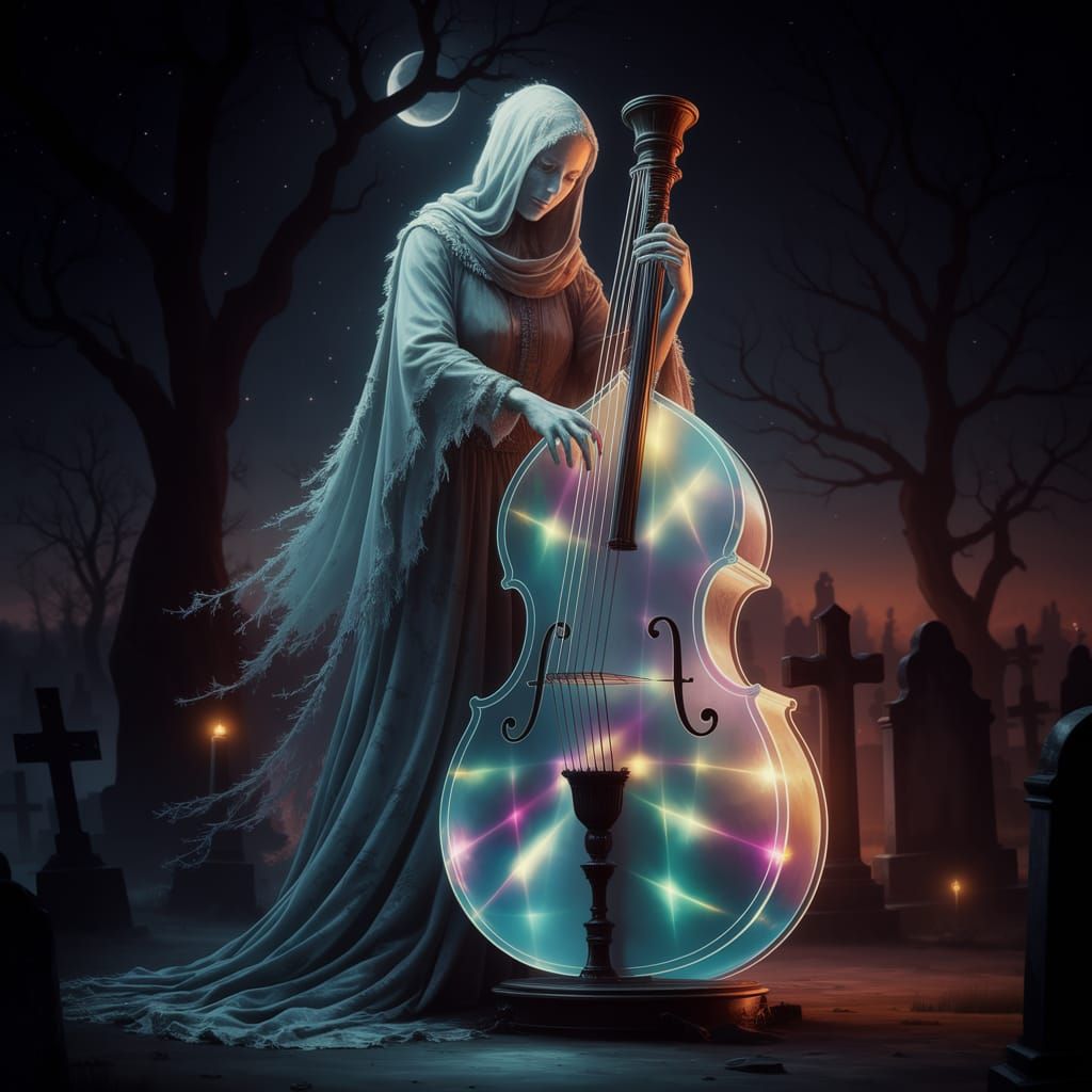 Ethereal Specter's Prismatic Harp in Cemetery