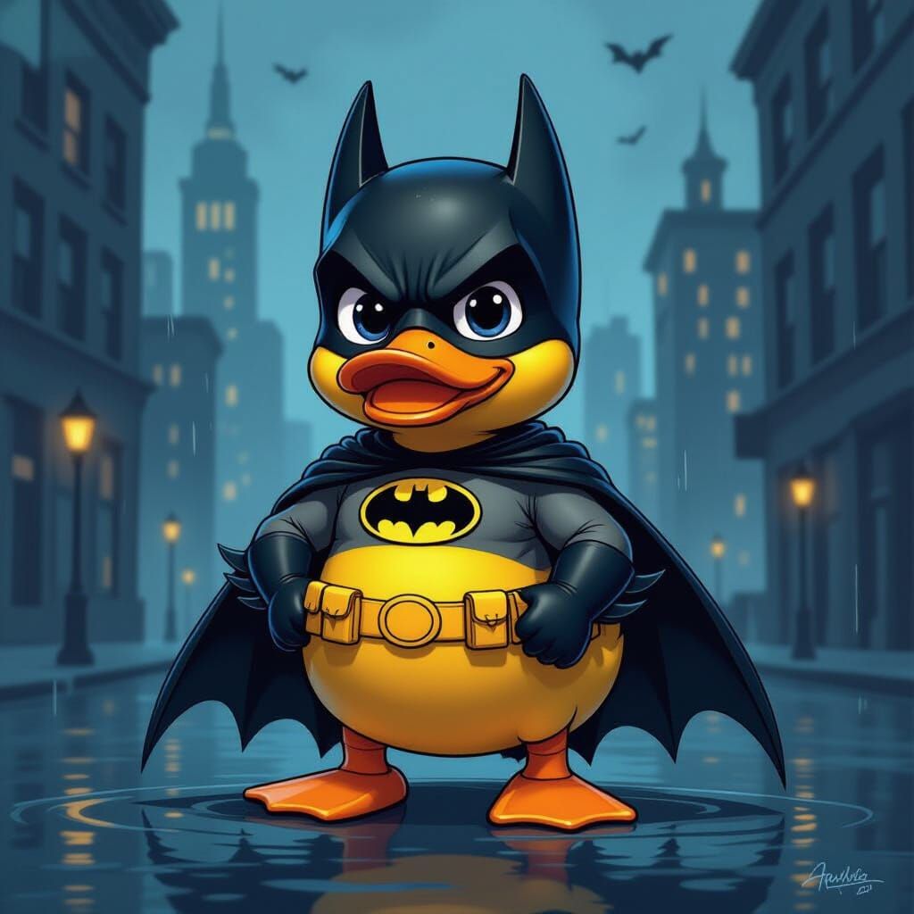 Batman Rubber Ducky in Gotham, Comic Book Style