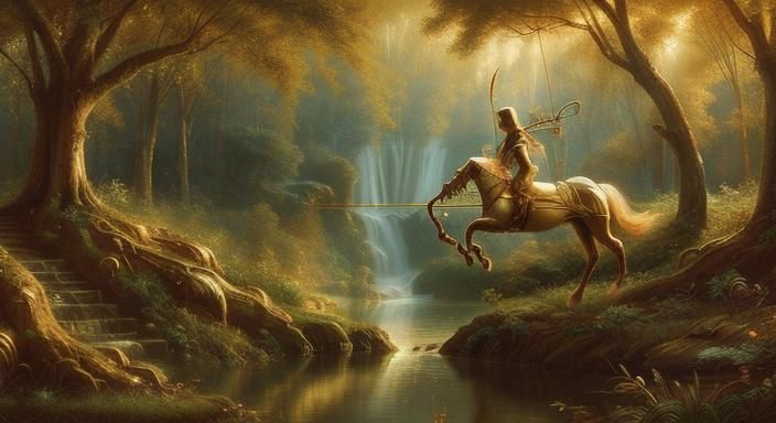 Centaurs Lyre Serenade in Forest, Waterhouse Style