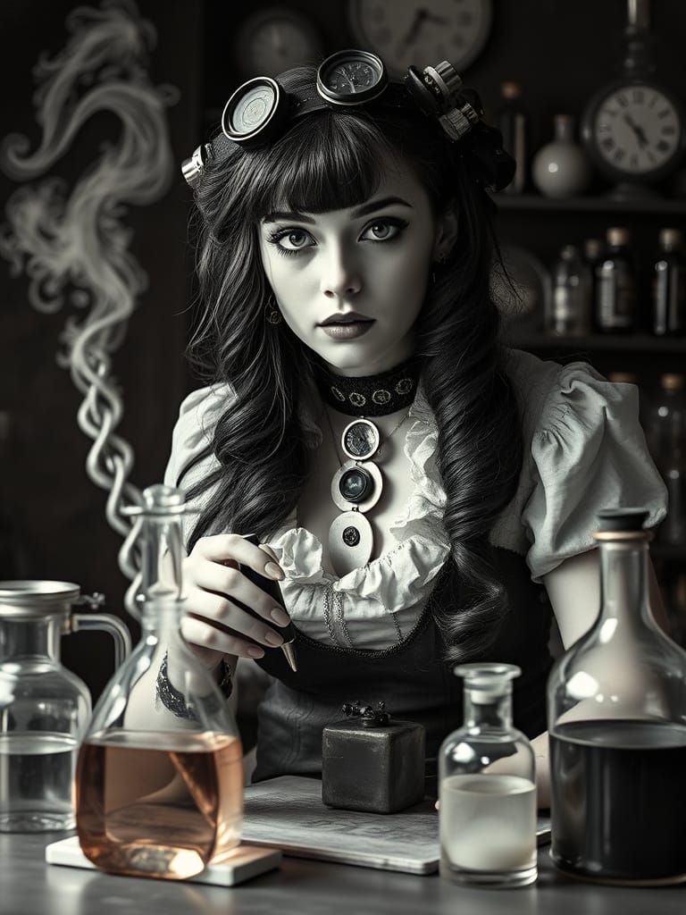 Steampunk Alchemist in Pop Surrealist Laboratory