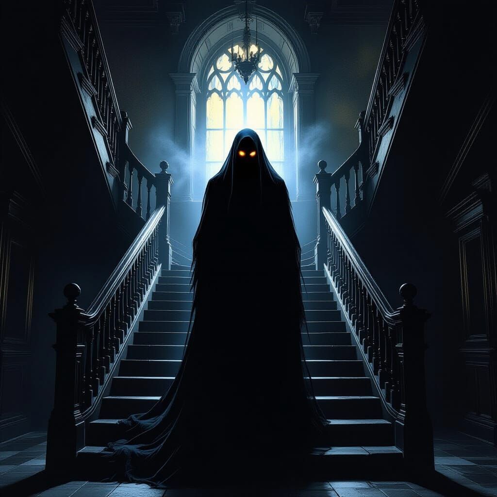Furious Spectre Stares From Ornate Castle Staircase