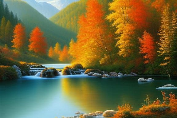 Slovenia beautiful realistic scenery in oil painting form