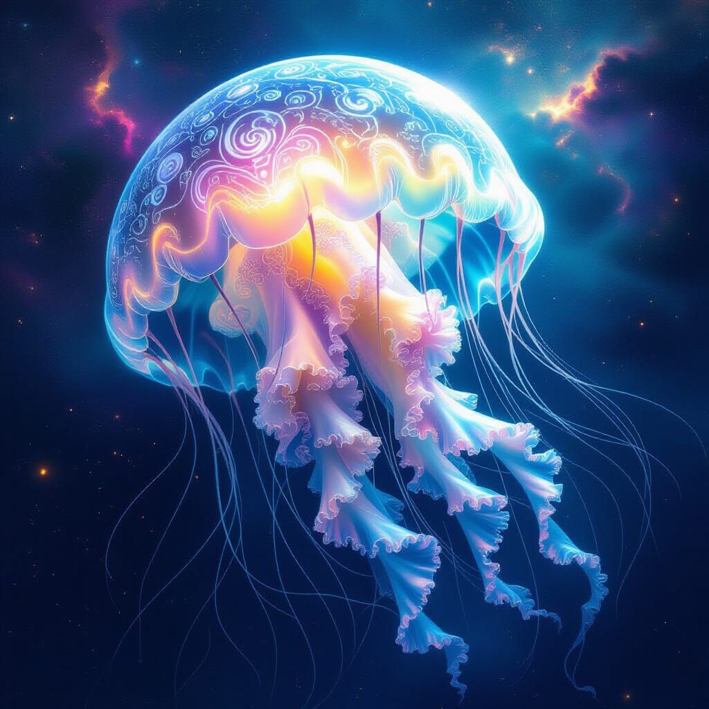 Cosmic Jellyfish Drifting Through Nebulae in Digital Art