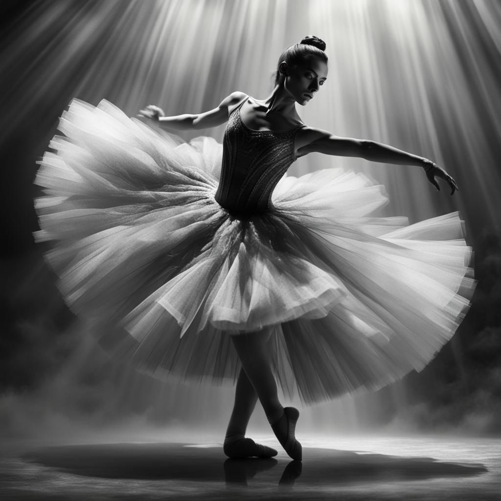 Dramatic Black and White Ballet Dancer in Releve