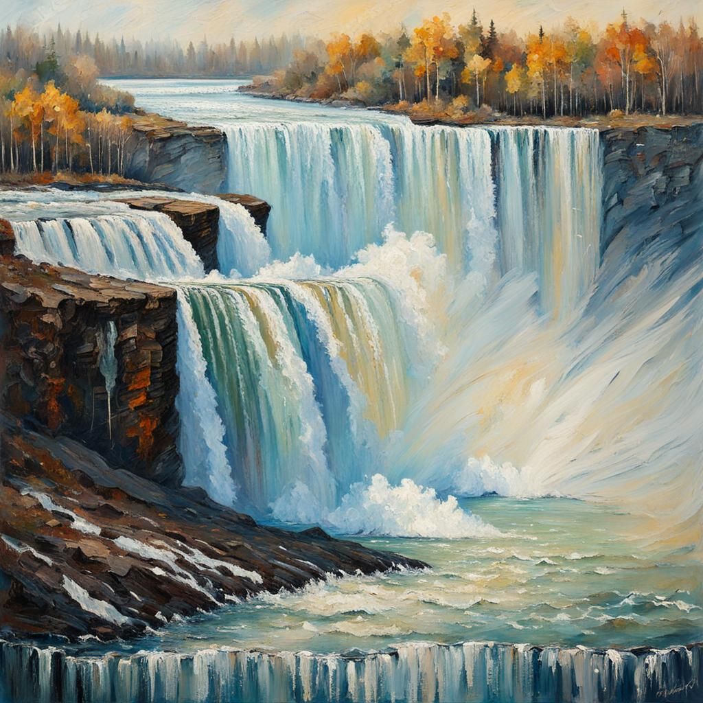 Niagara Falls: Impasto Oil Painting in Pastel Colors