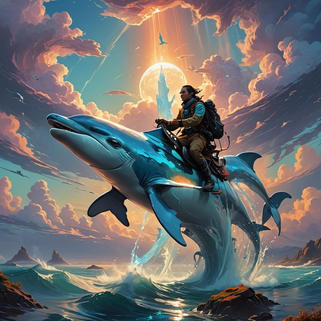 Mystical Nomad Riding Bioluminescent Fish: Fantasy Concept A...