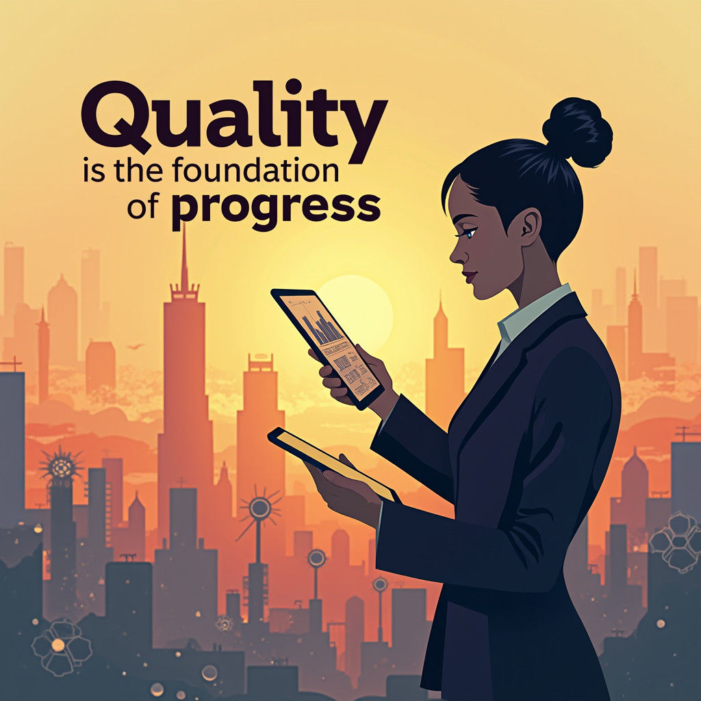 Futuristic Businesswoman with Blueprint at Sunrise