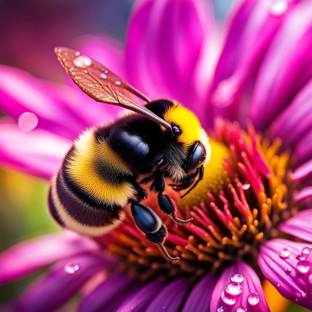 Macro Bumblebee Pollinating a Vibrant Flower