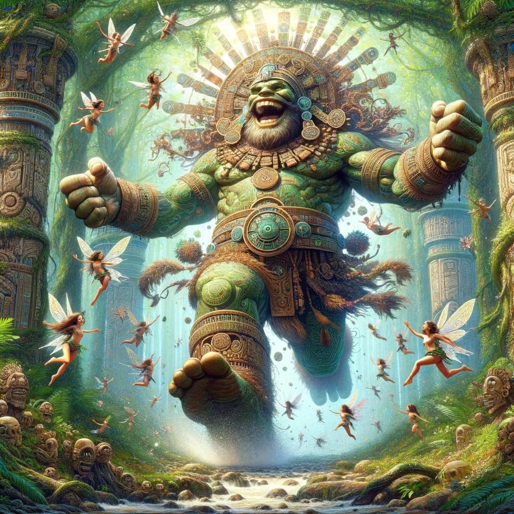 Woodland Giant in Aztec Garb, Digital Painting