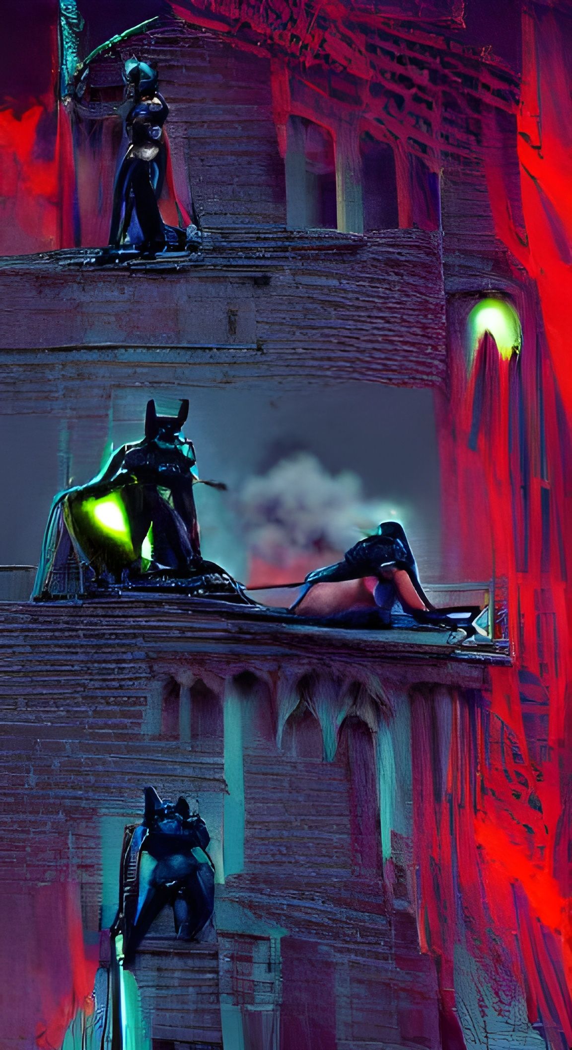 Batman and Catwoman in Gothic Gotham: Hyperrealistic Illustr...