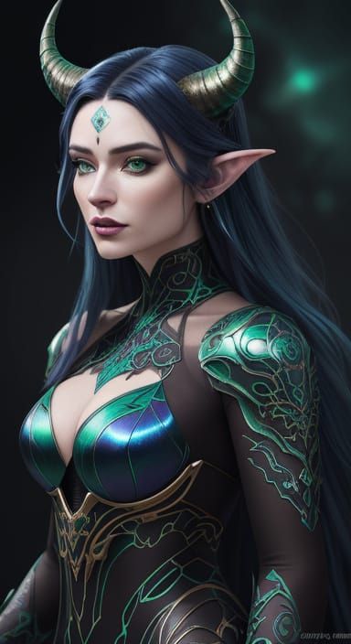 Ethereal Fantasy Goddess with Iridescent Horns