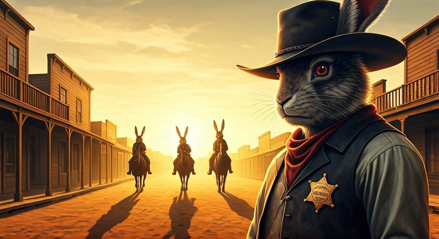 1950s Western, an anthropomorphic rabbit sheriff faces down ...