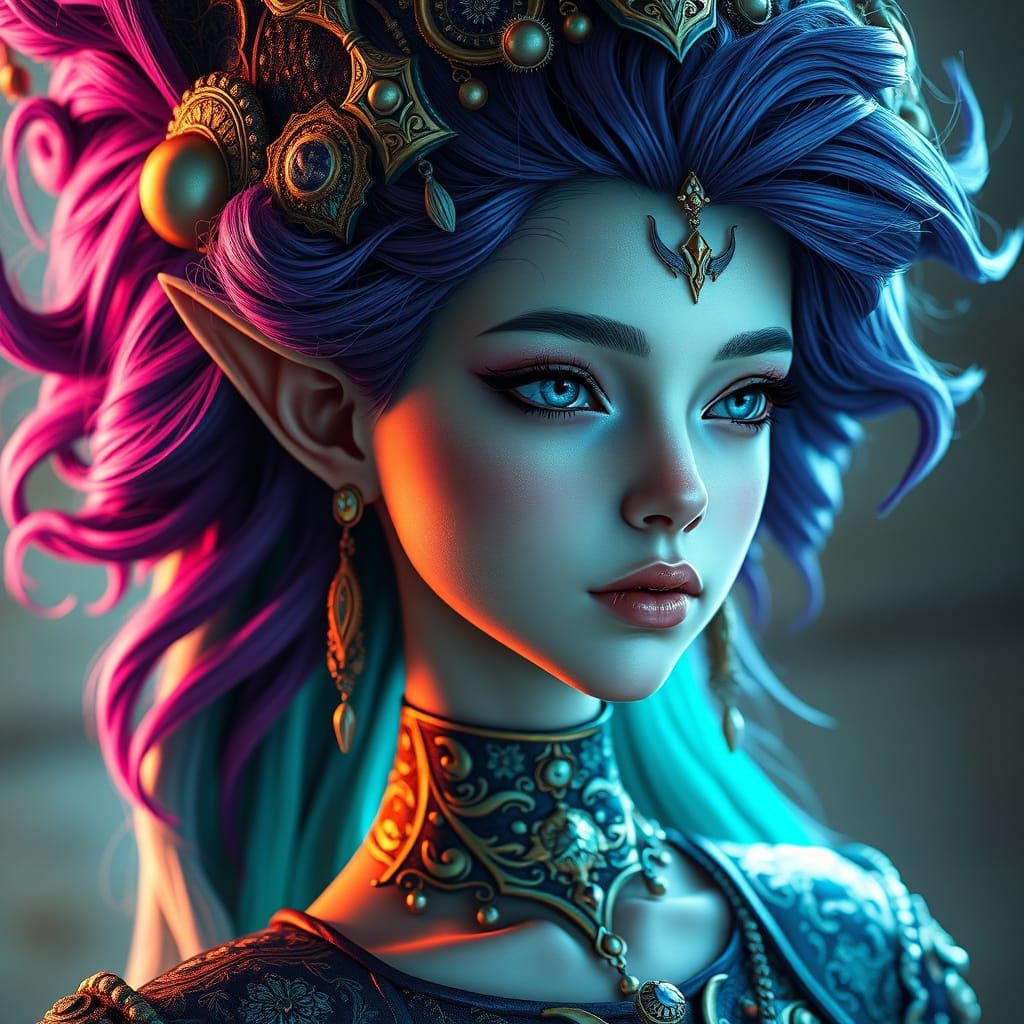 Alien Girl Portrait in the Style of Art Nouveau