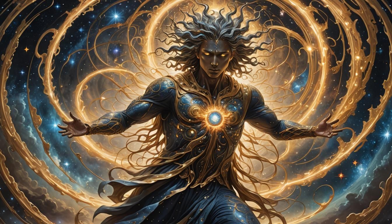 Mystical Figure Emerging from Cosmic Energy