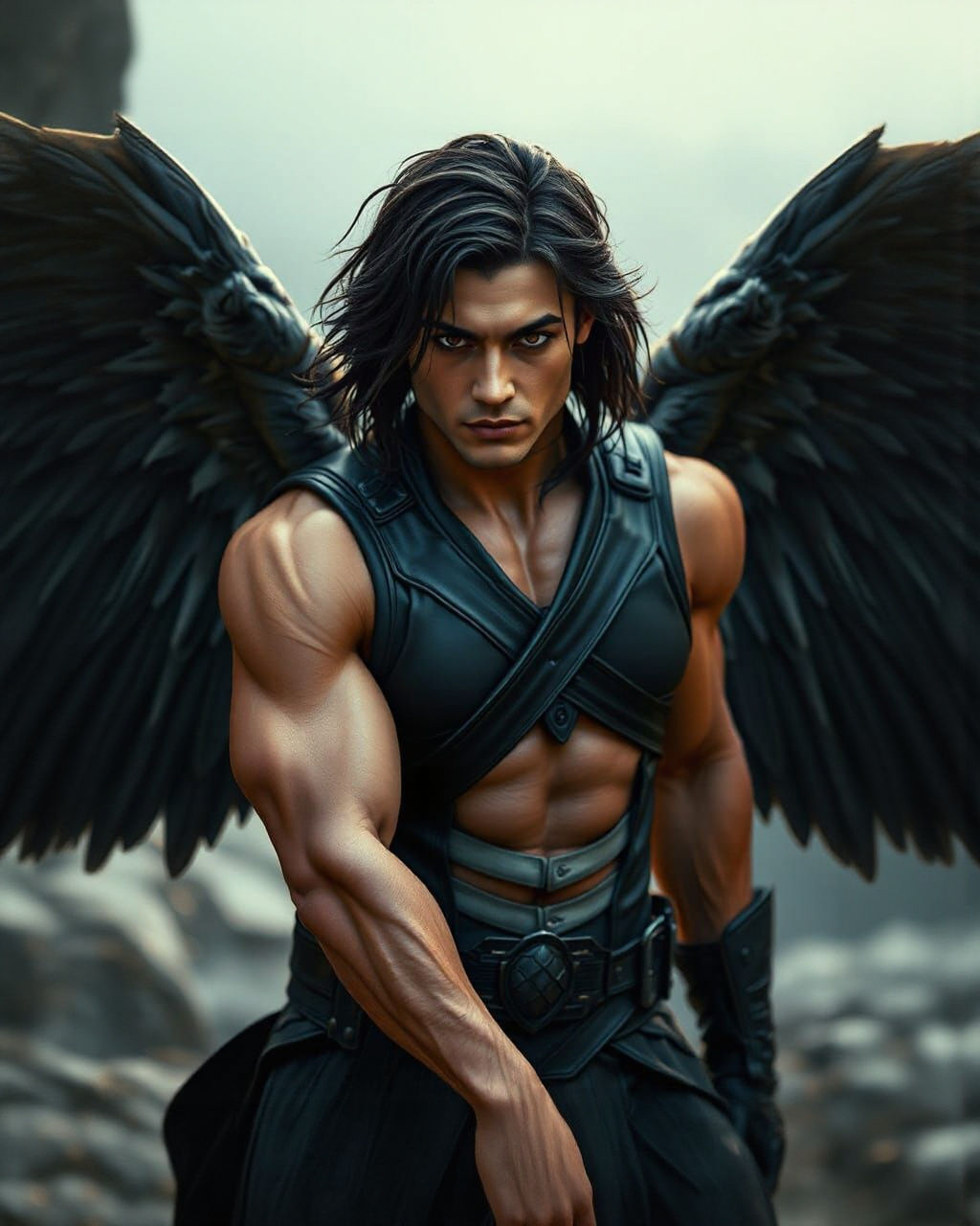 Malakim Angel in Leather Uniform: Cinematic Portrait