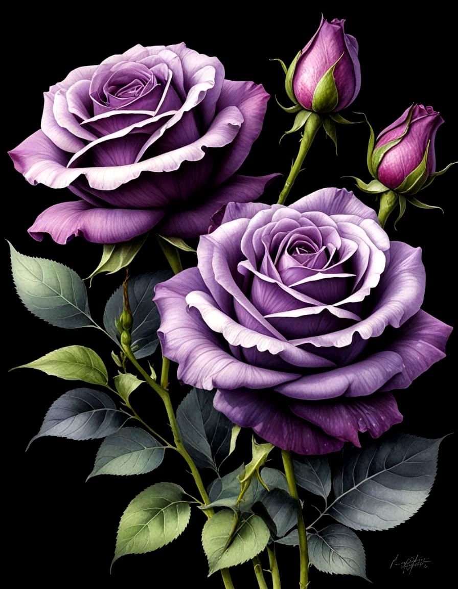 Romantic Floral Portraits in Dark, Whimsical Watercolors