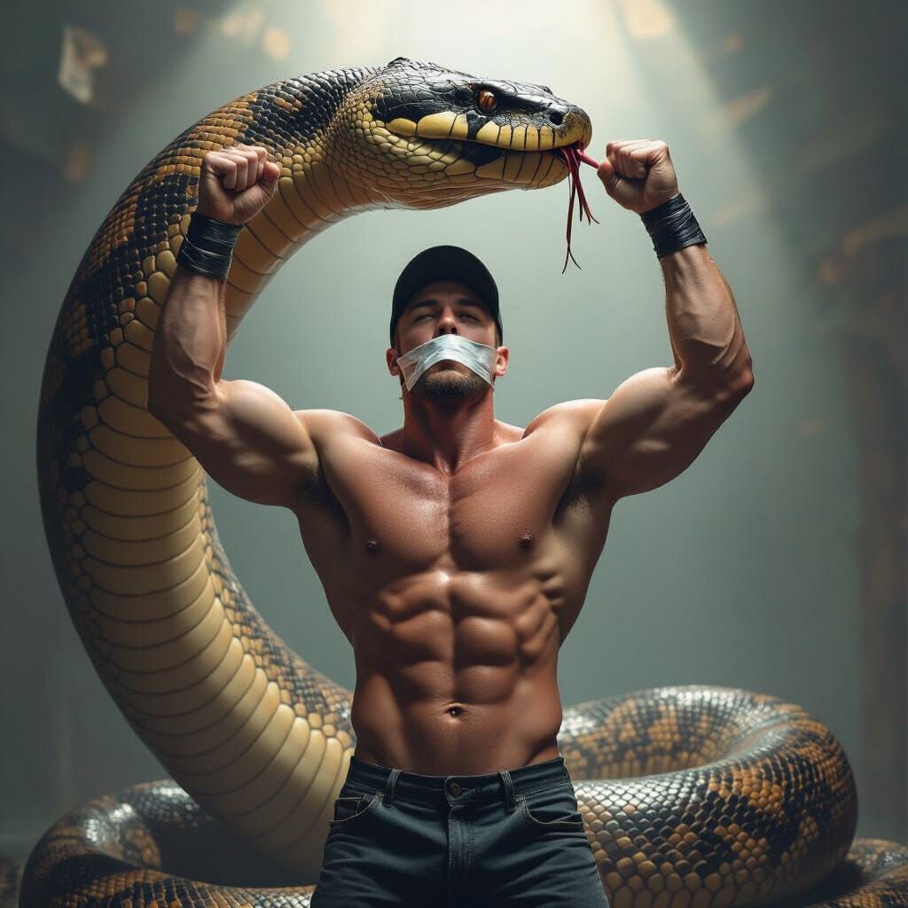 Man Bound and Swallowed by Anaconda in Hyperrealistic Horror