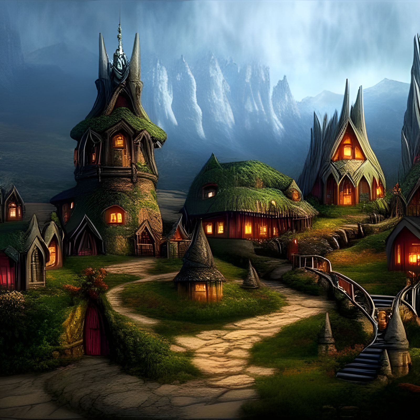 Magical Elven Town in the Mountains