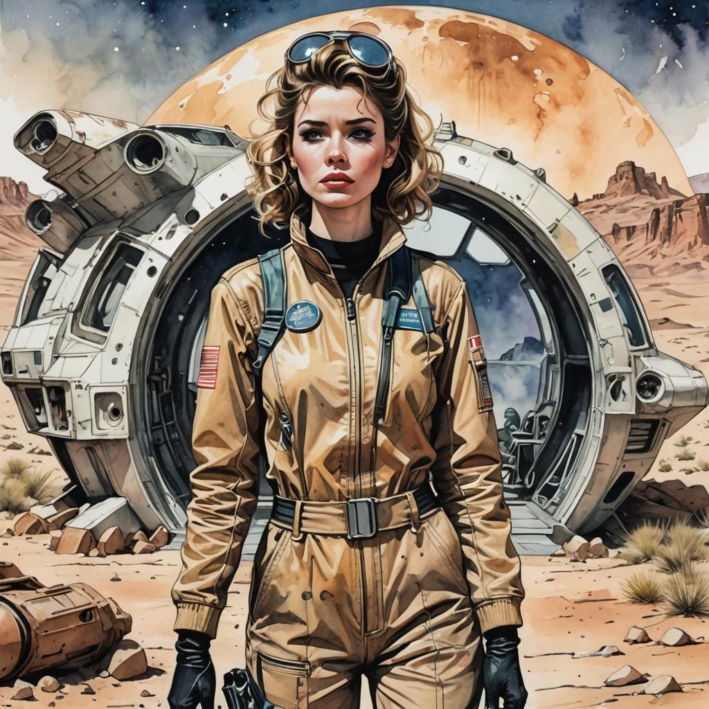 Comic Book Woman Lands on Desert Planet