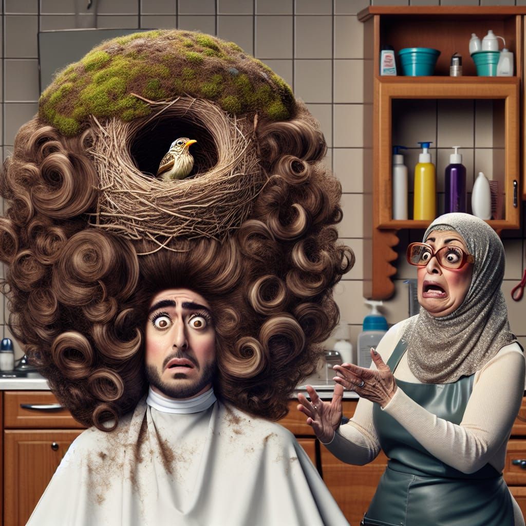 Woman's Voluminous Hair Hides Bird's Nest in Barbershop