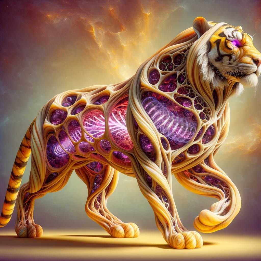 Quantum Marble Tiger Sculpture: Fusion Theme