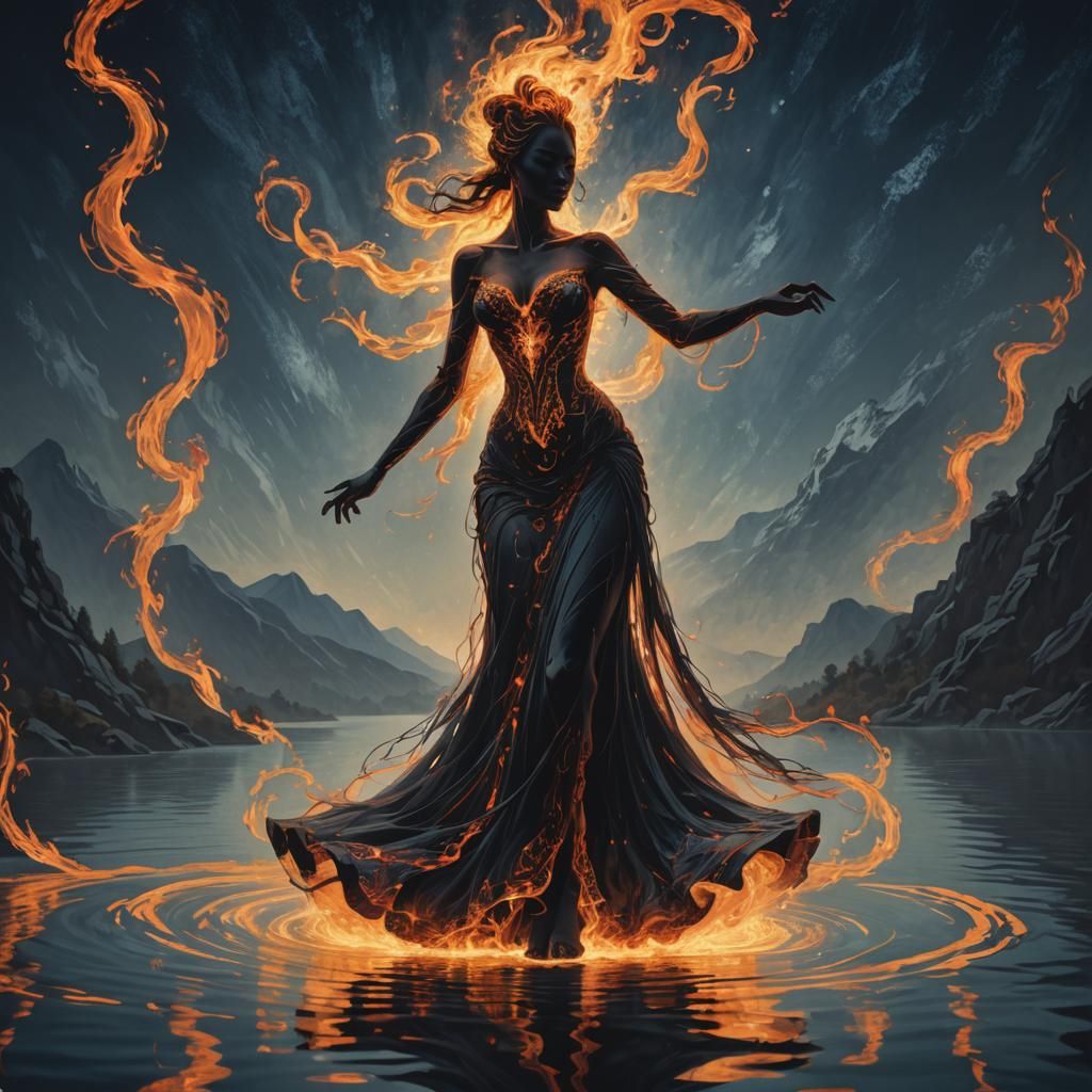 Fire Spirit Dances in Moonlight: Oil Painting