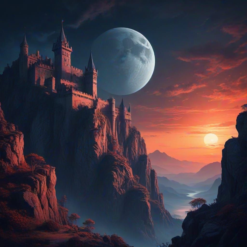 castle mountain fullmoon dawn