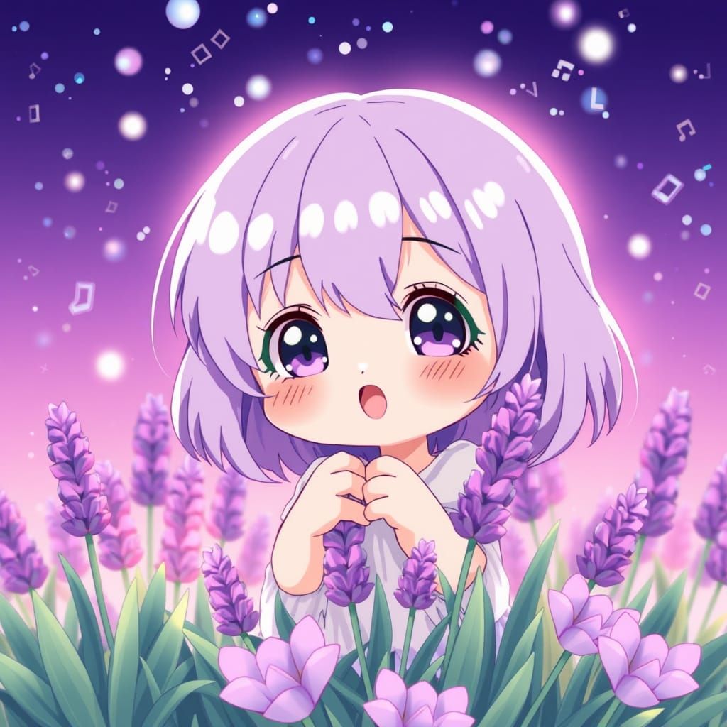Cute Lavender Flower in Anime Manga Style