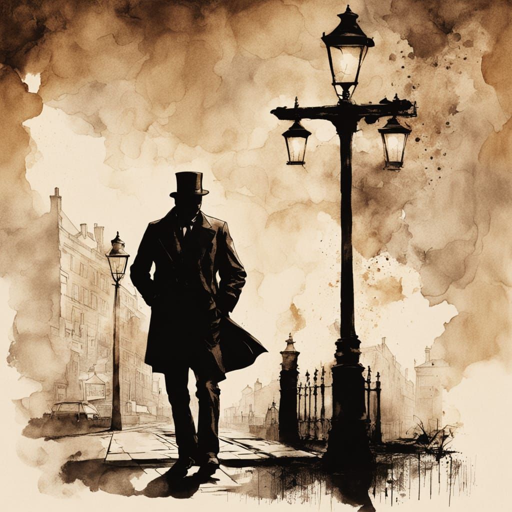 Sherlock Holmes in Victorian London Ink Painting