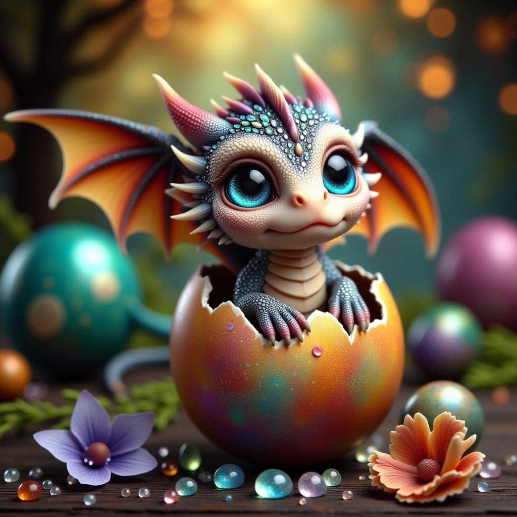 Baby Dragon Emerges in Mystical Forest
