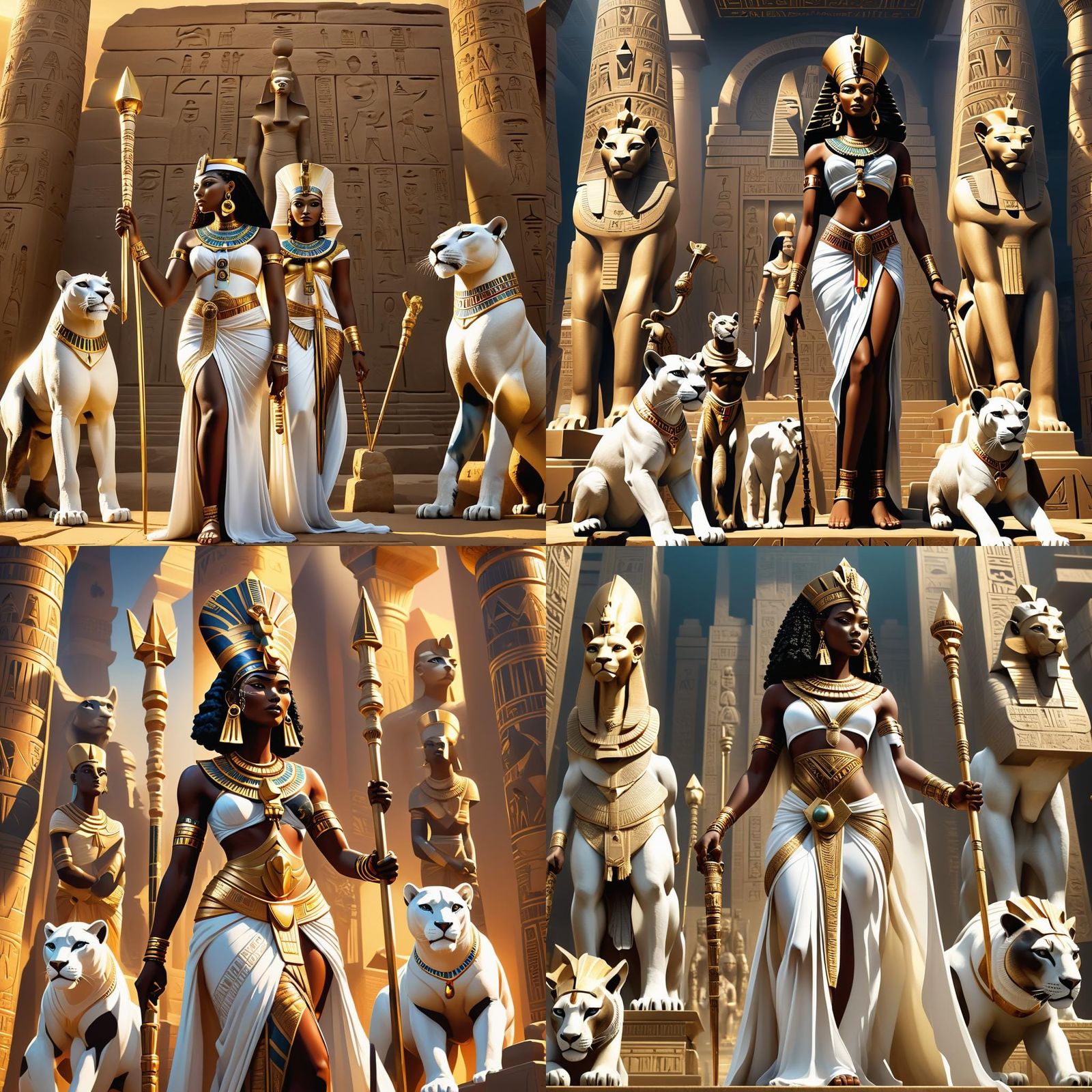 Regal African Goddess with Egyptian Statues