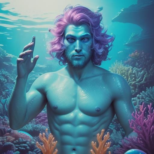 Fluorescent Fish-Man in Synthwave Retro Style