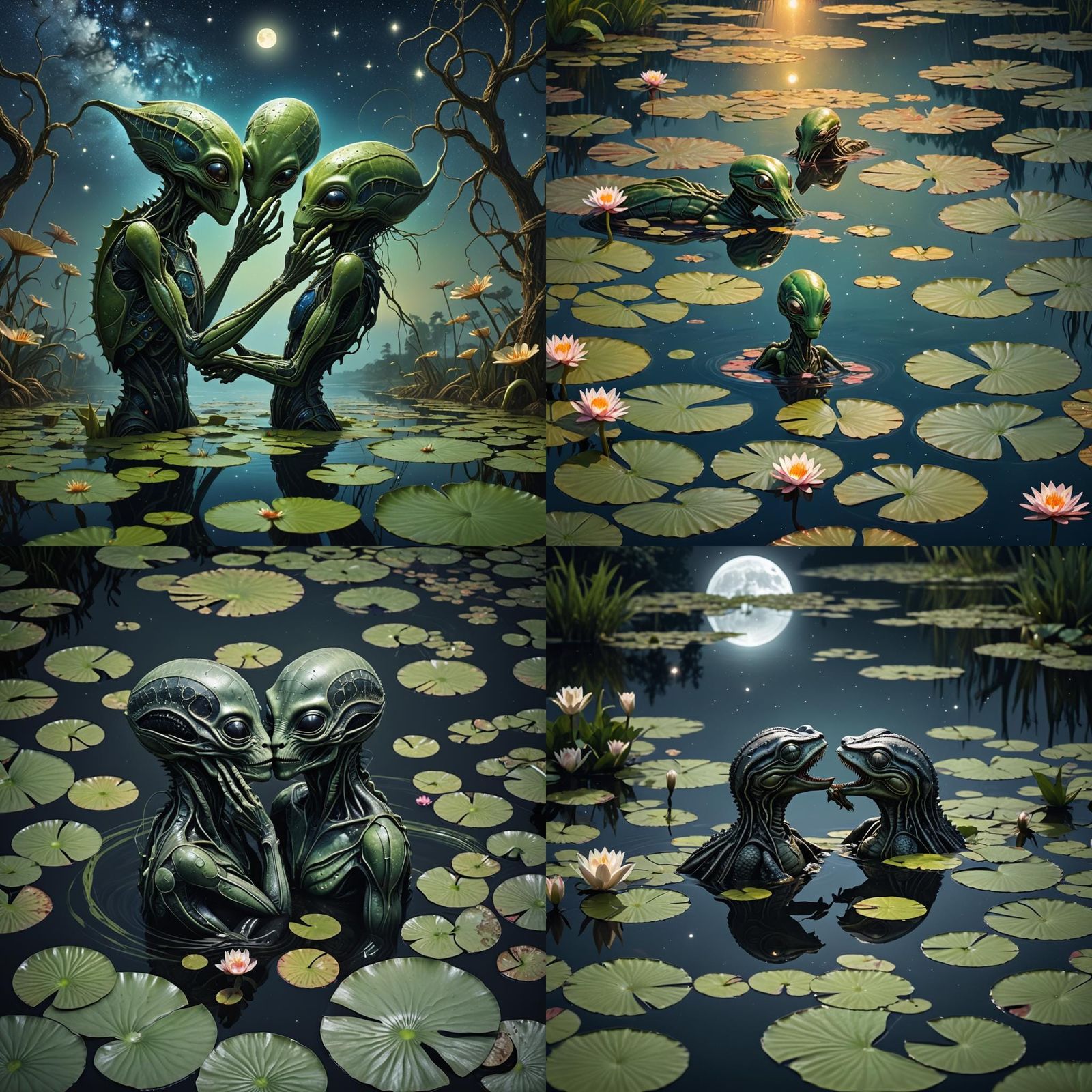 Aliens Kissing Under Starry Night Sky