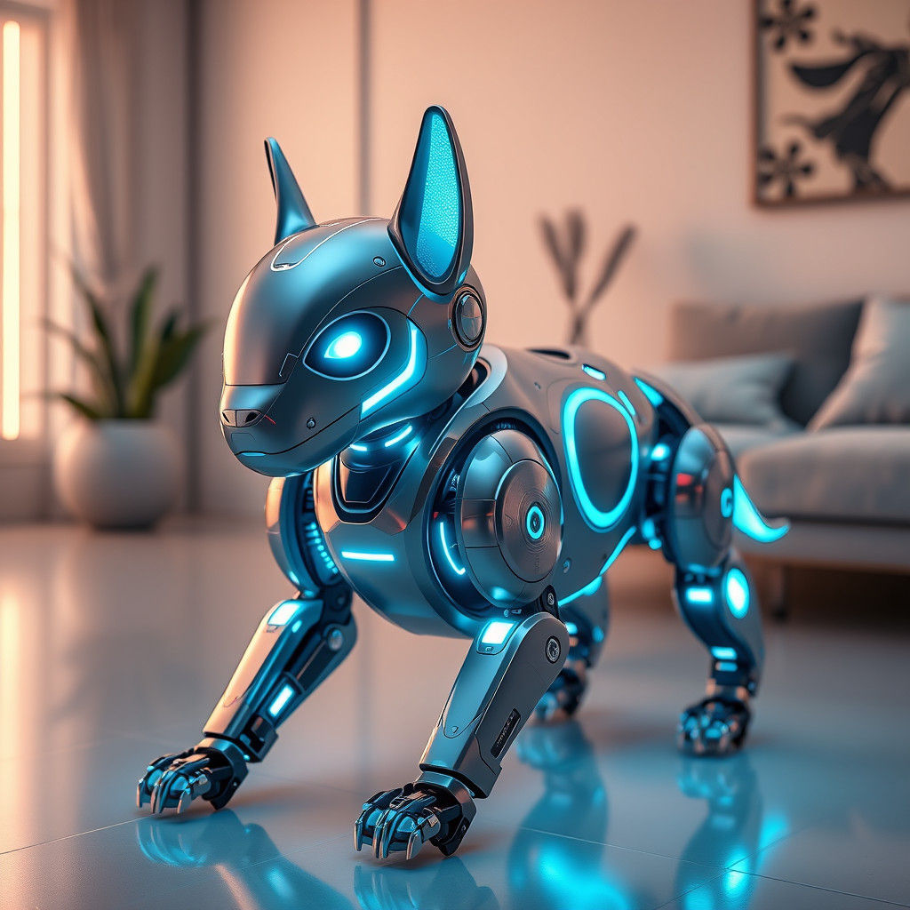 Futuristic AI Robotic Pet in Sleek Metallic Style