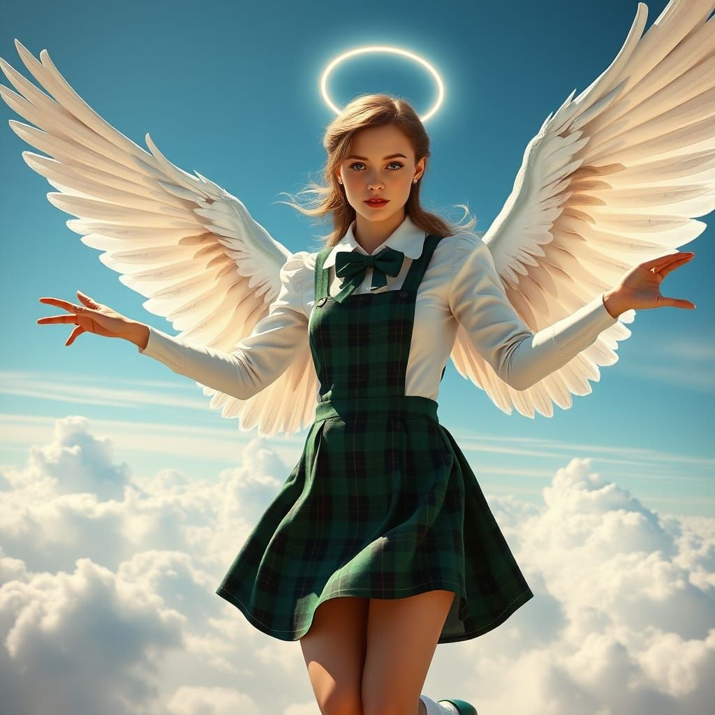 Ethereal Teen Angel in Victorian-Inspired School Uniform