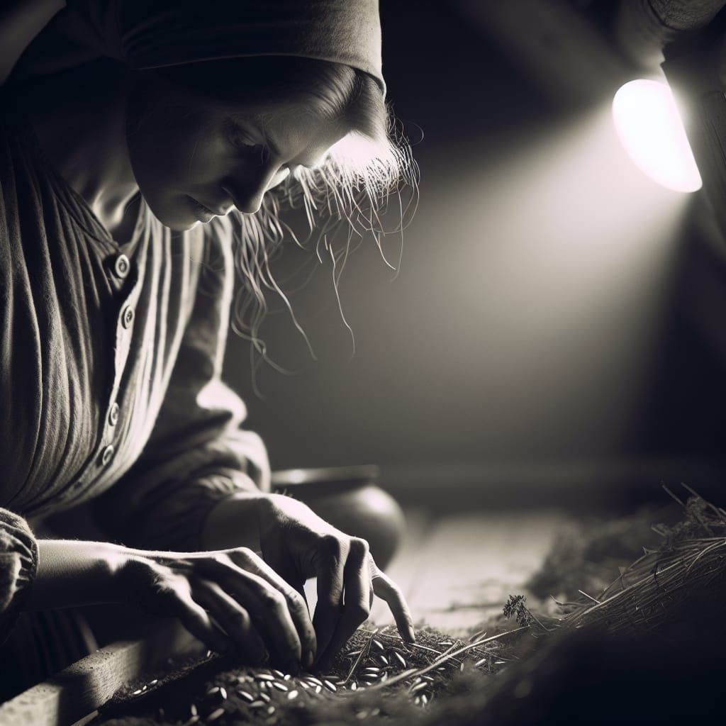 War Widow Farmer: Evocative Portrait in Ambient Light