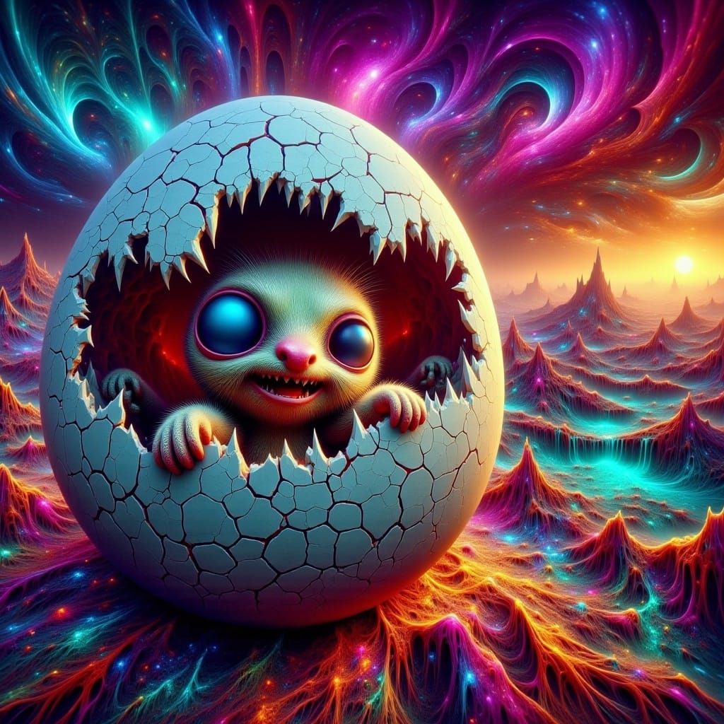 Surreal Hatchlings Emerge in a Dreamlike Scene
