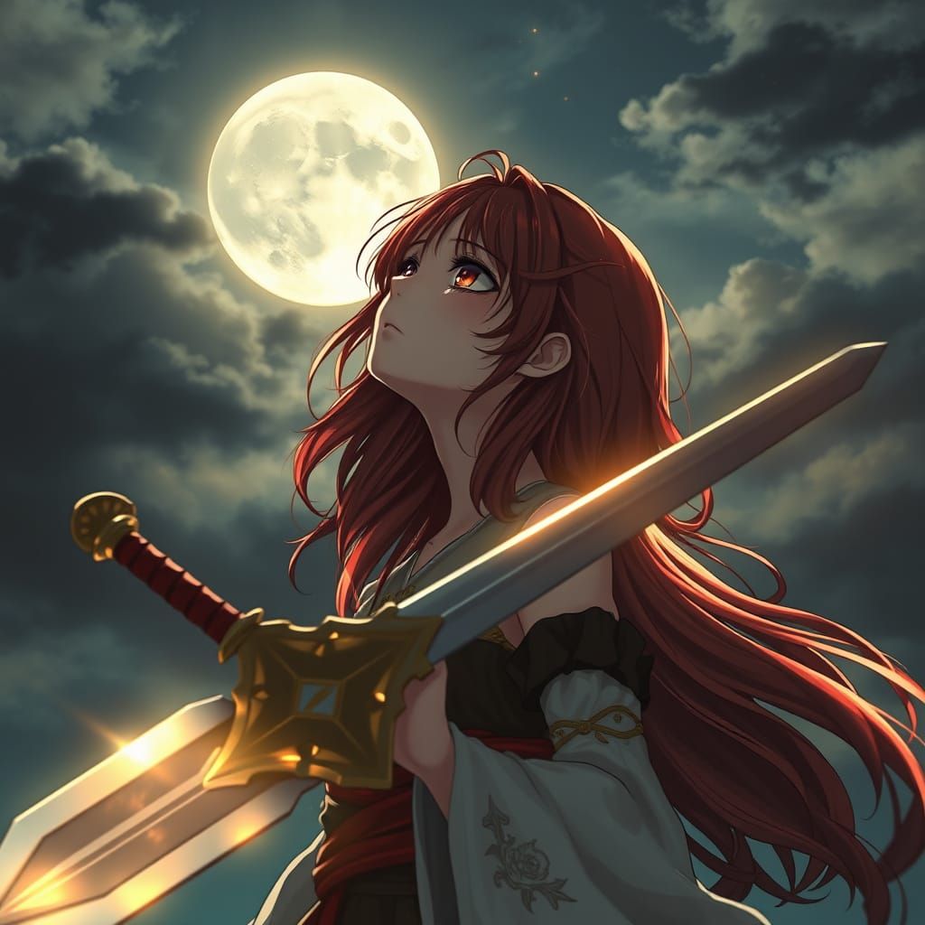 A Melancholic Anime Heroine with Red Hair, Tears, and a Swor...