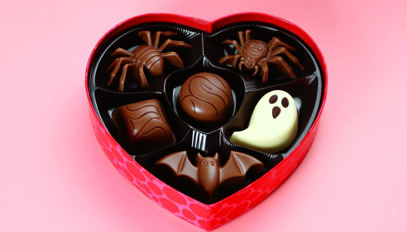 Halloween Heart Box With Spooky Chocolate Shapes